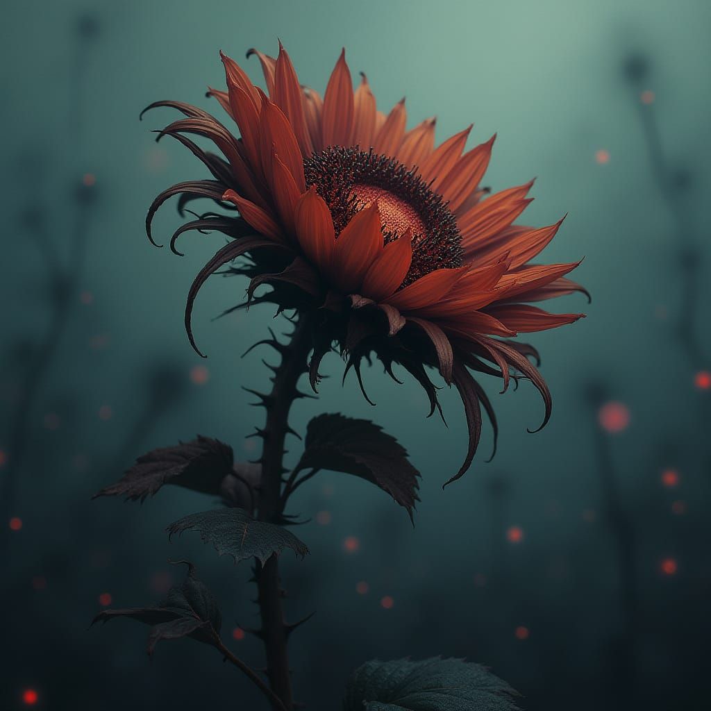 Gothic Sunflower in a Haunting Dreamscape