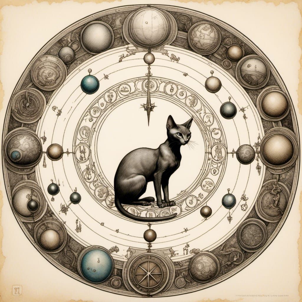 Alchemical Circle Drawing with Runes in Conceptual Art