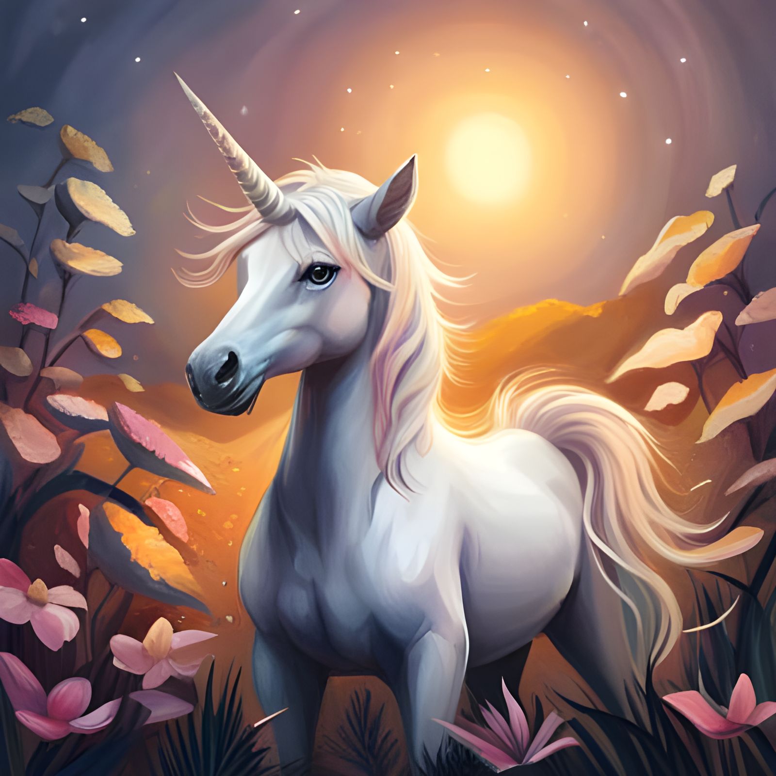 Pastel Unicorn in Field of Sparkles