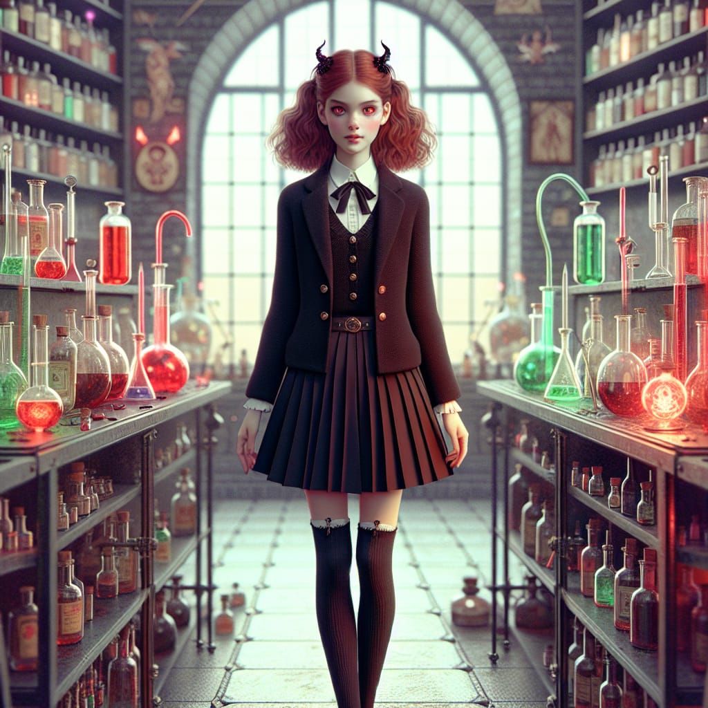Underworld Princess in Alchemy Lab, Photo-Realistic Illustra...