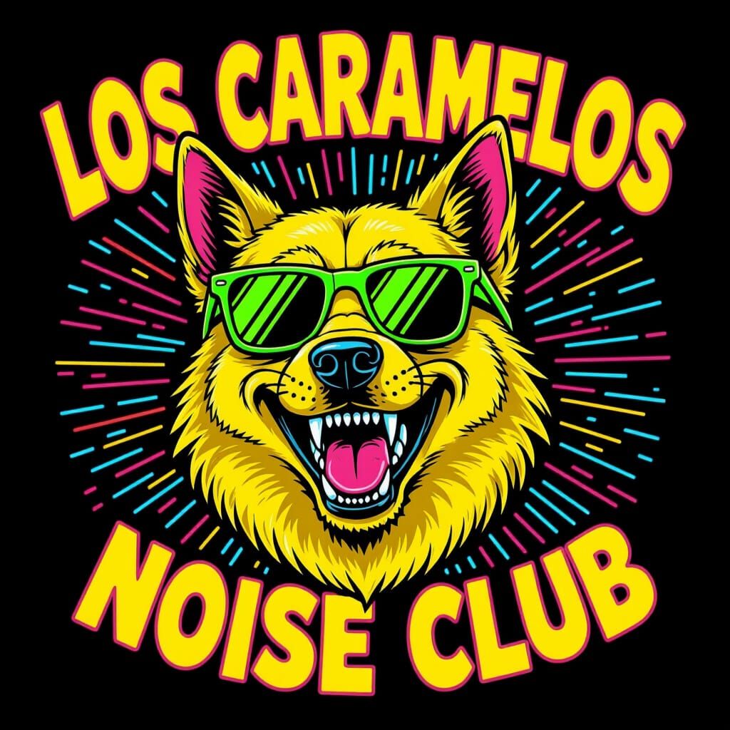 Psychedelic Cartoon Dog Rockstar in Neon Style
