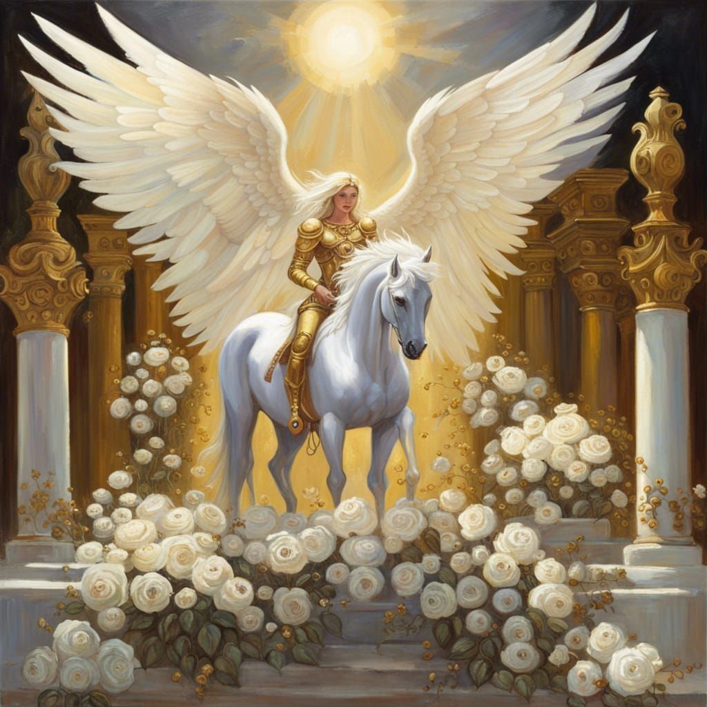 Gothic Pegasus in a Field of Roses