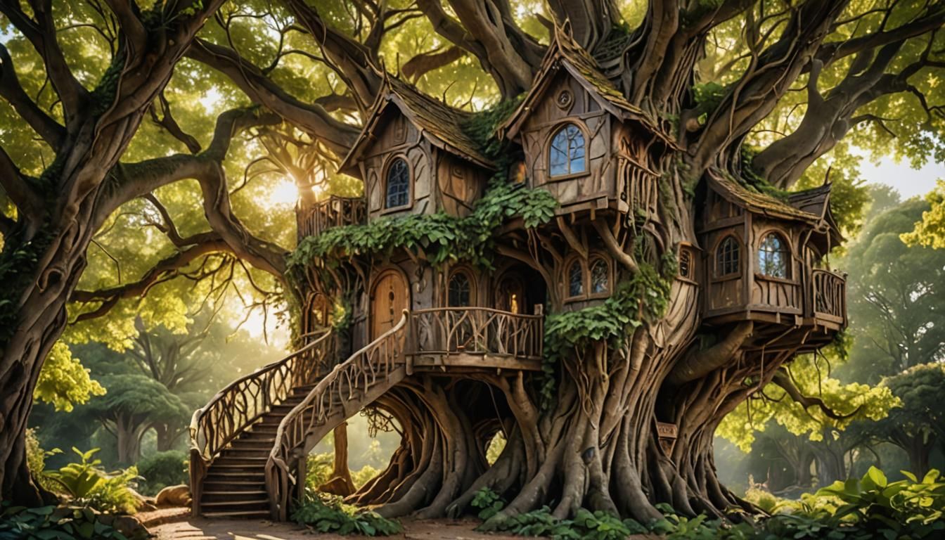 Elven Treehouse in Giant Tree: Fantasy Architecture