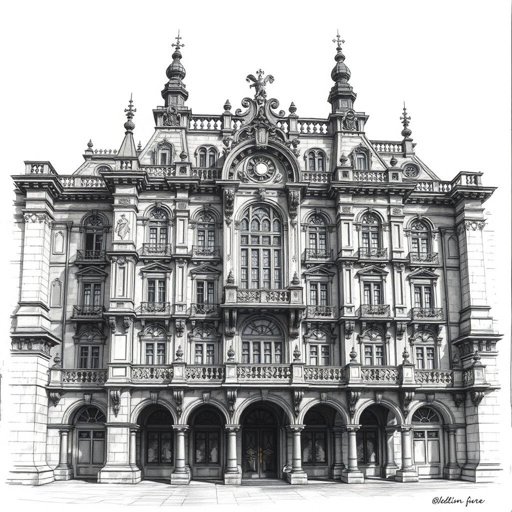 Majestic Palace in Detailed Charcoal Drawing