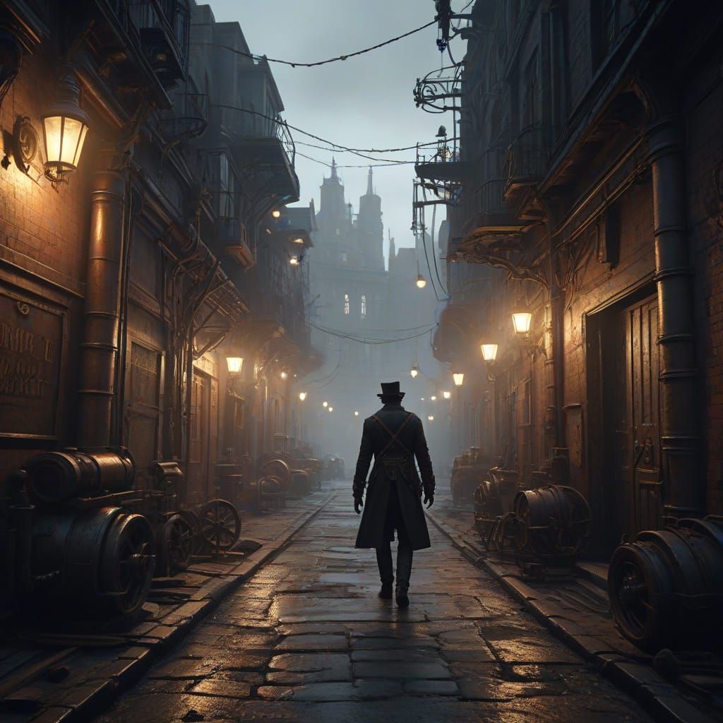 Steampunk Dystopian Alleyway: Cinematic Concept Art