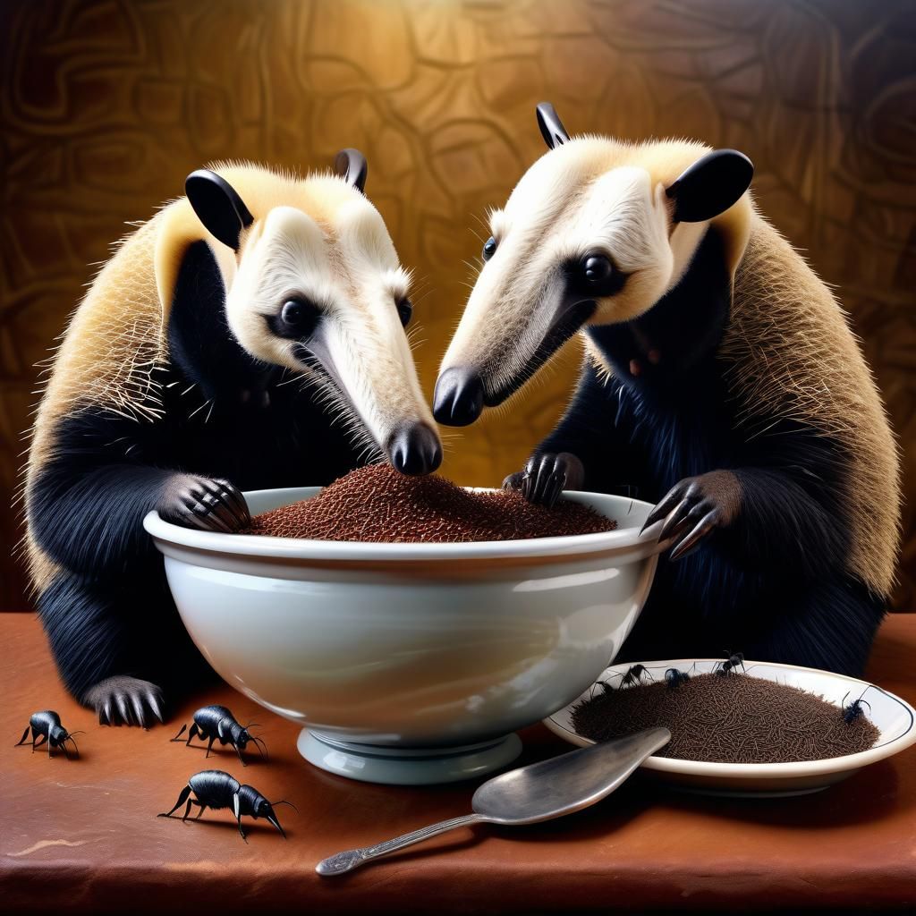 Anteaters Share a Meal: Photorealistic 3D Rendering