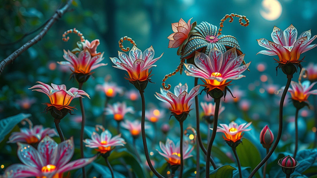 Enchanted Bioluminescent Hats Garden, Mystical Art