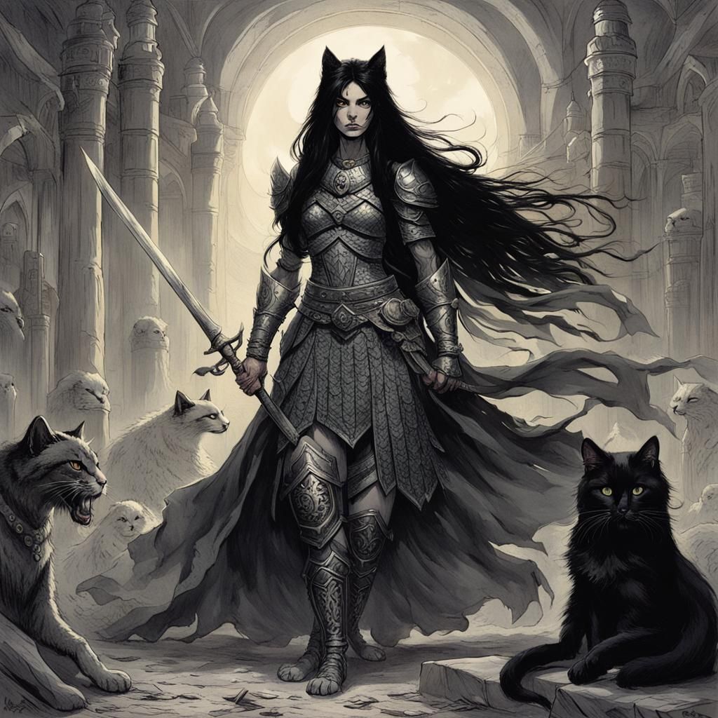 Cat Girl Warrior Queen in Dark Fantasy Style