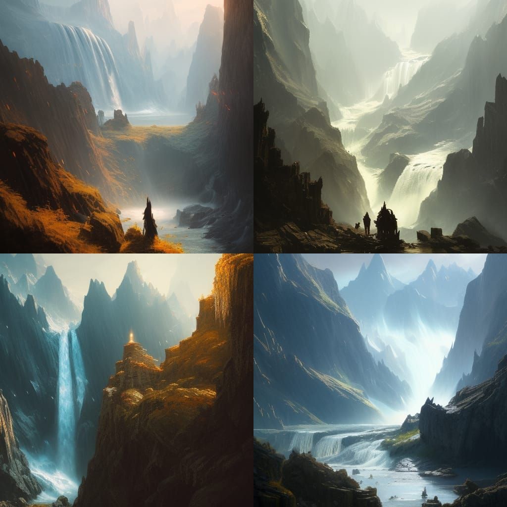 Waterfall and mountains