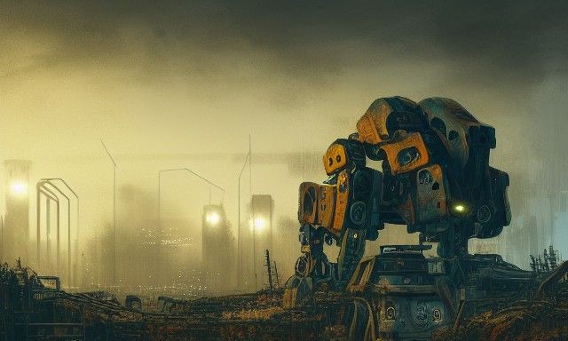 Post-Apocalyptic Mech Building Reclaimed by Nature