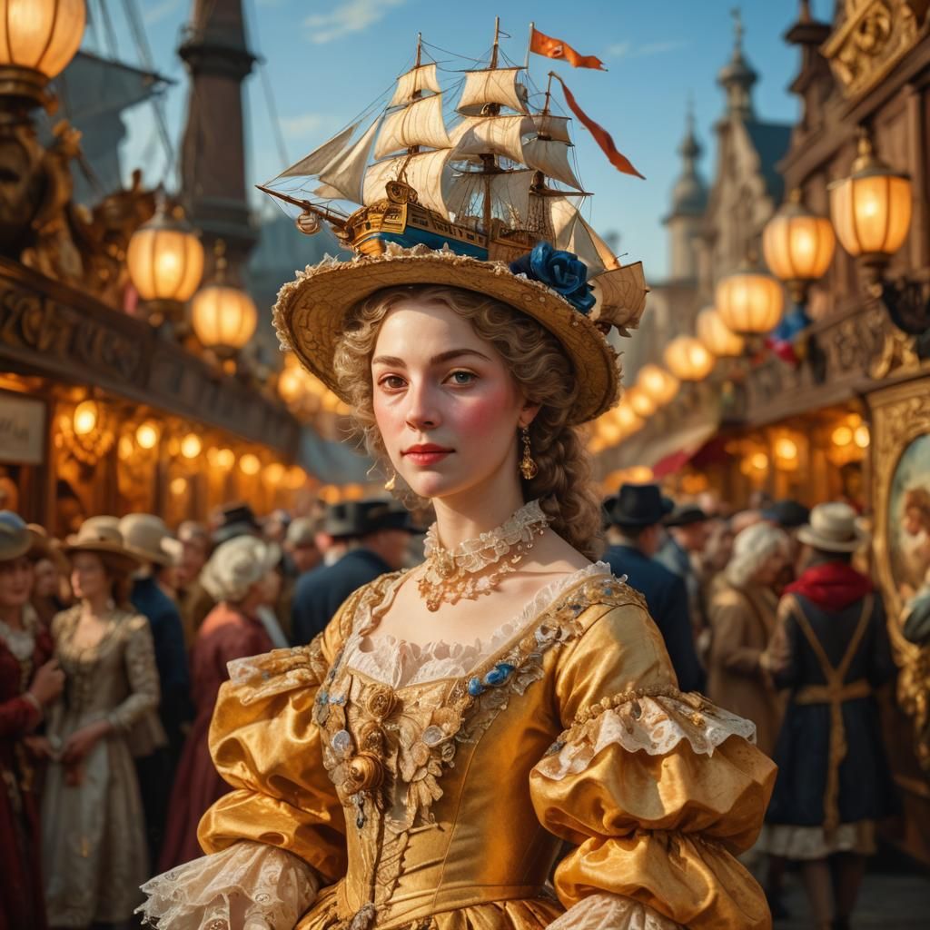 Baroque Lady with Ship Hat in Dutch Masters Style