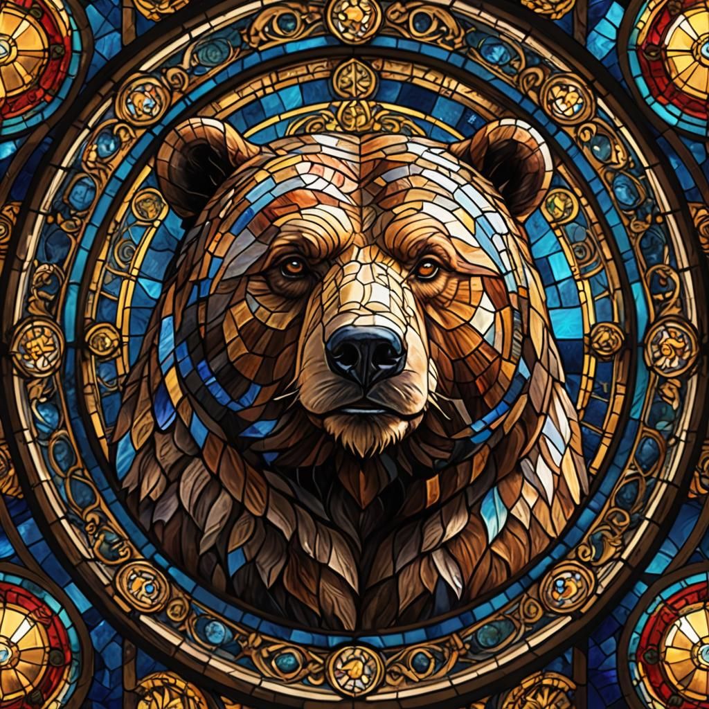 Majestic Bear Portrait in Stained Glass Mosaic