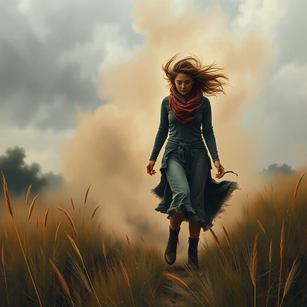 Woman Against Tempestuous Wind: Abstract Expressionist CGI