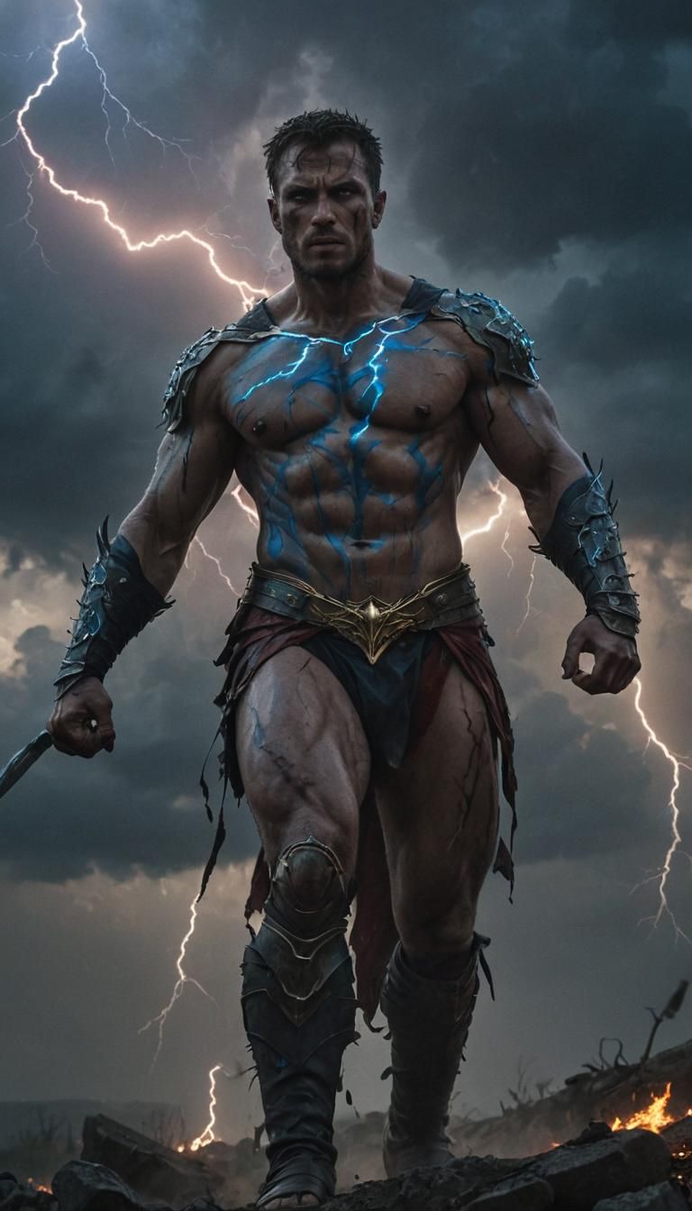 Epic Fantasy Warrior Amidst Battlefield, Cinematic Art