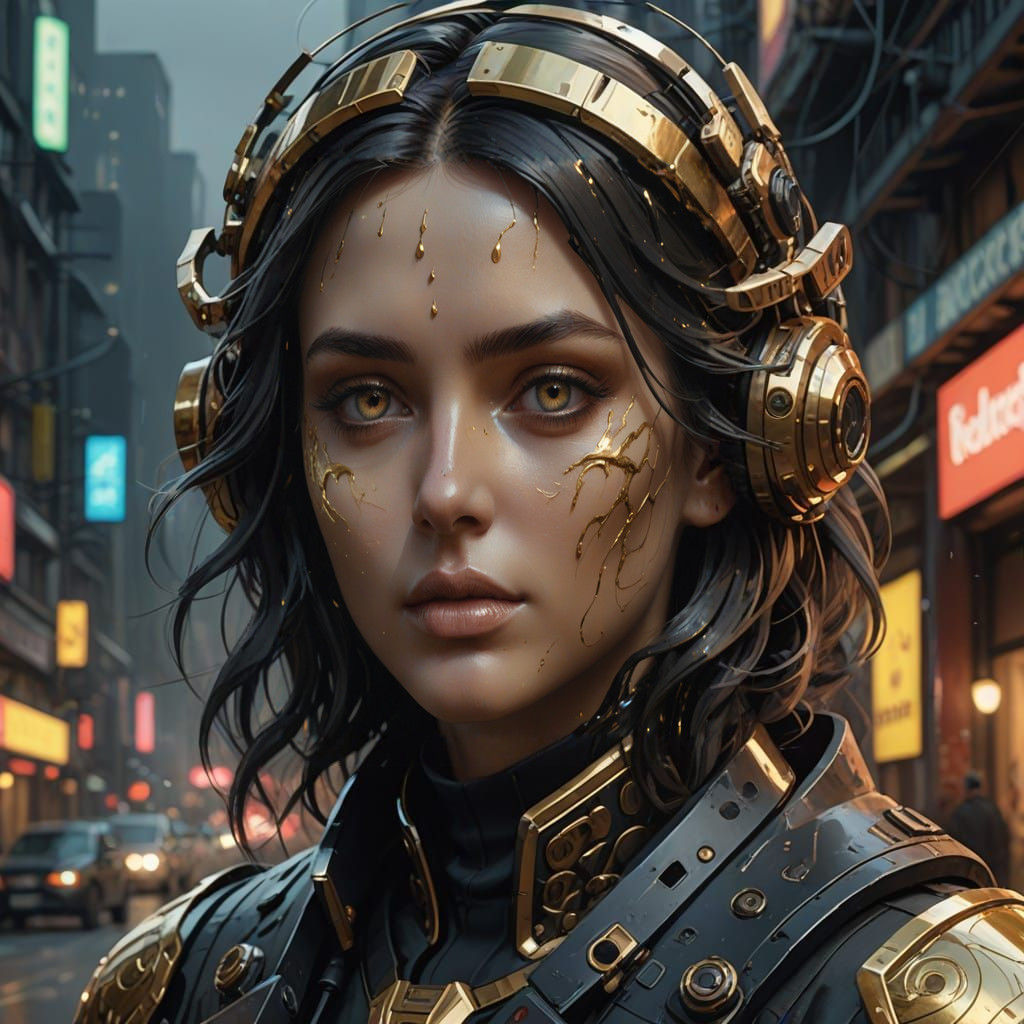 Elegant Fantasy Portrait in Gold and Black