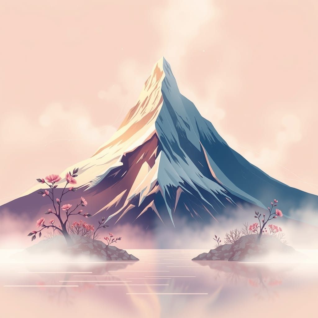 Misty Mountain Peak in Nebulous Line Art Style