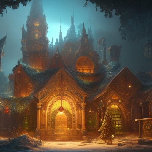 Vibrant Christmas Fantasy Scene in Splendid Matte Painting