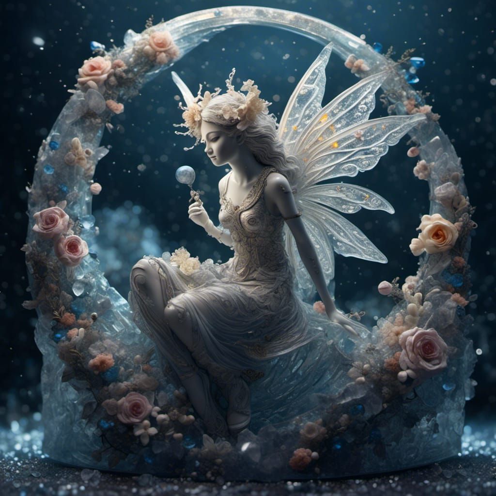 Intricate Carved Fairy on Crescent Moon