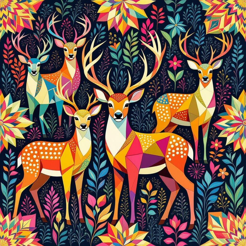 Vibrant Tessellated Deer: A Geometric Abstraction