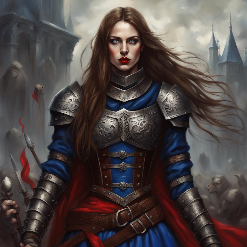 Sinister Medieval Knight Woman in Dark Dress