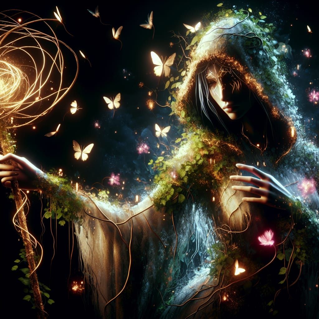 Mystical Enchantress with Luminescent Forest Double Exposure