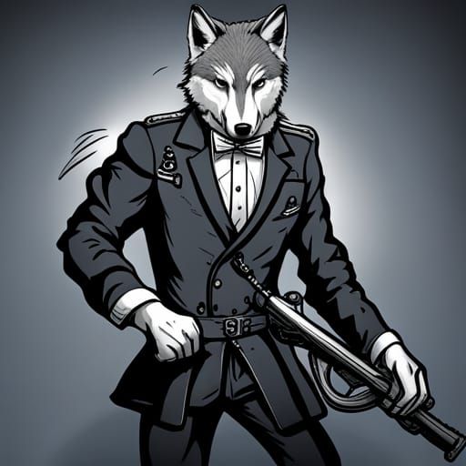 Anthro Wolf Mechanic with Wrench Lineart