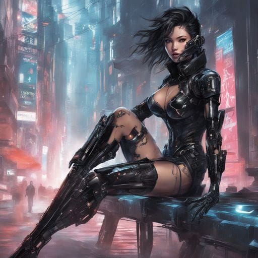 Futuristic Cyborg Girl Portrait in Splash Art Style