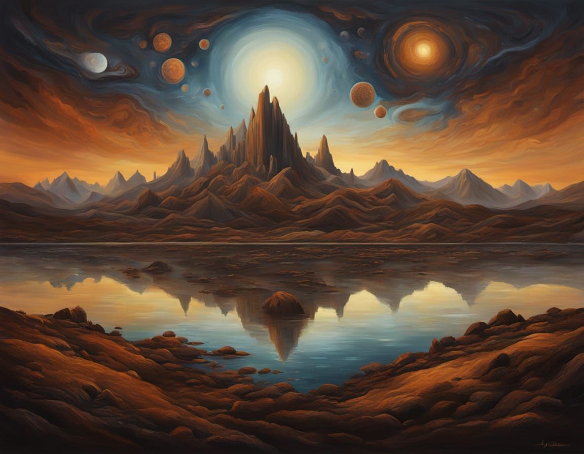 Surreal Galactic Satin Painting in Tonalist Style