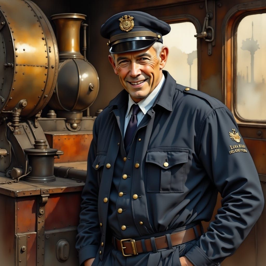 Vintage Train Conductor in Warm, Golden Light