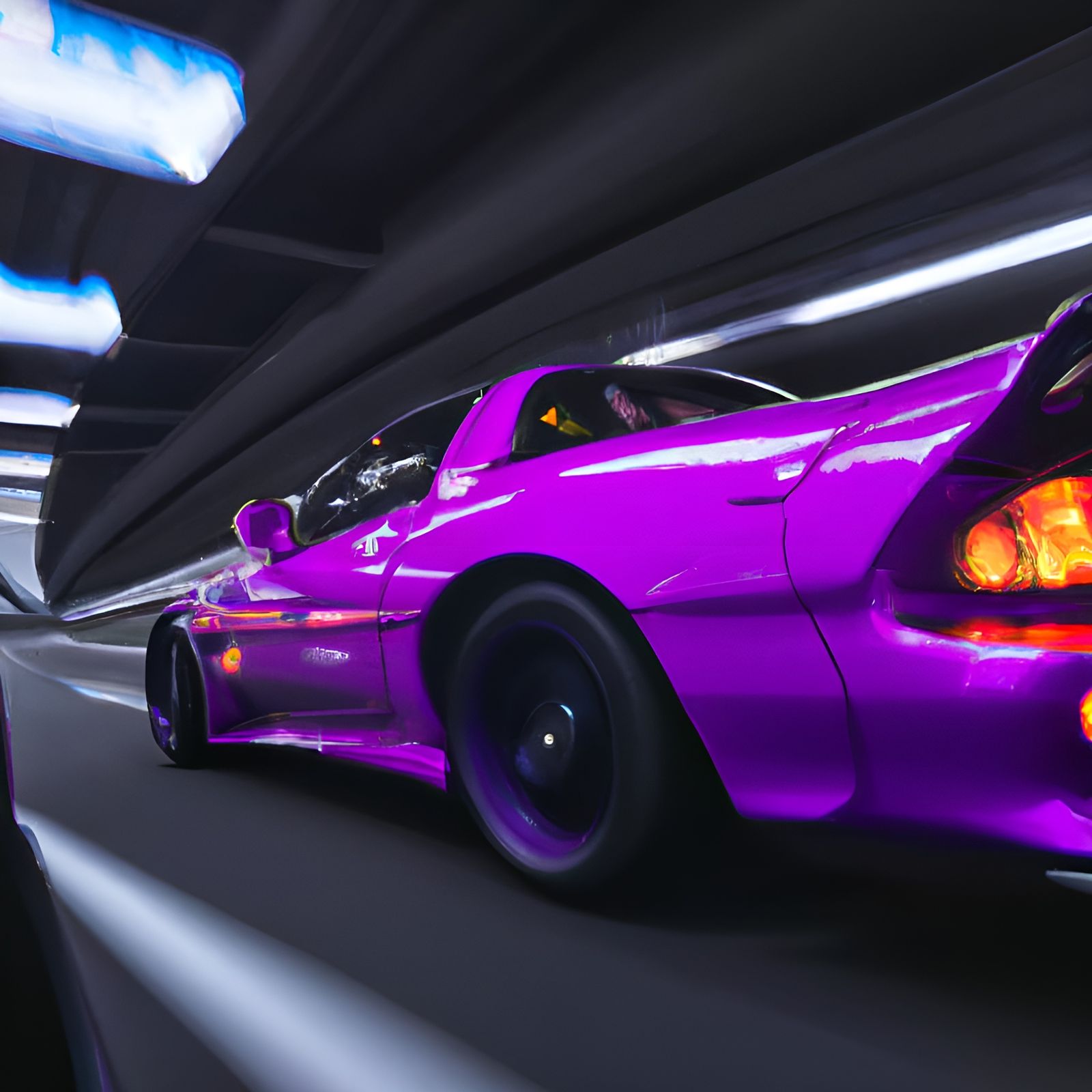 Purple Mazda RX7 on Japan Shutoko Expressway