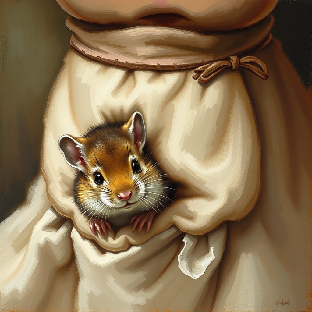 Mother and Baby Mouse in Oil Painting Style