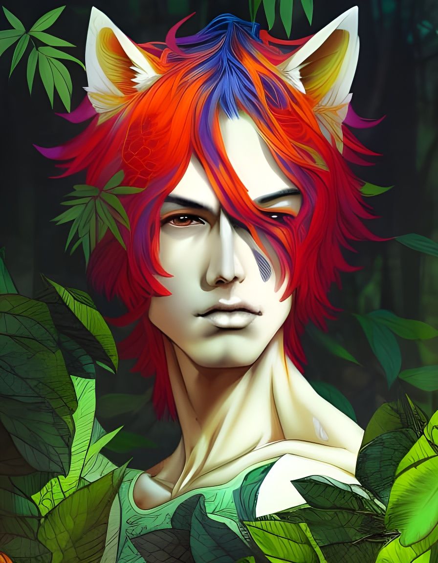 Ethereal Kitsune Man in Moonlight