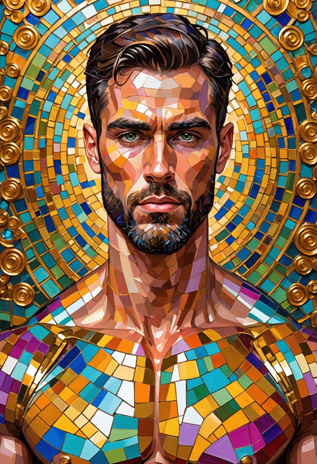 Glamorous Male Model in Gustav Klimt Style
