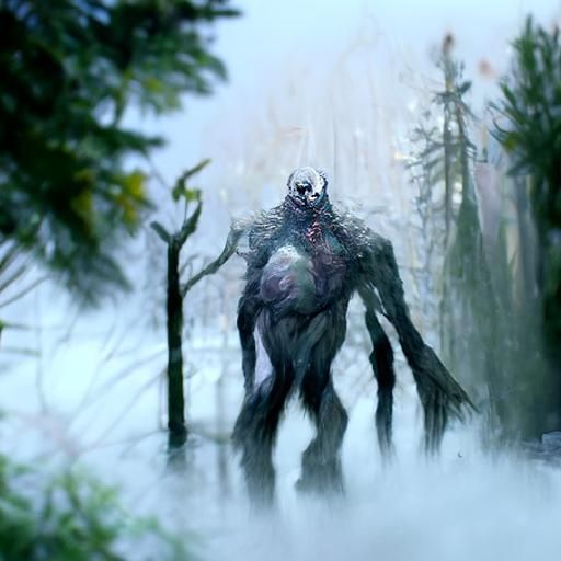 Sinister Monster Emerges from Foggy Forest