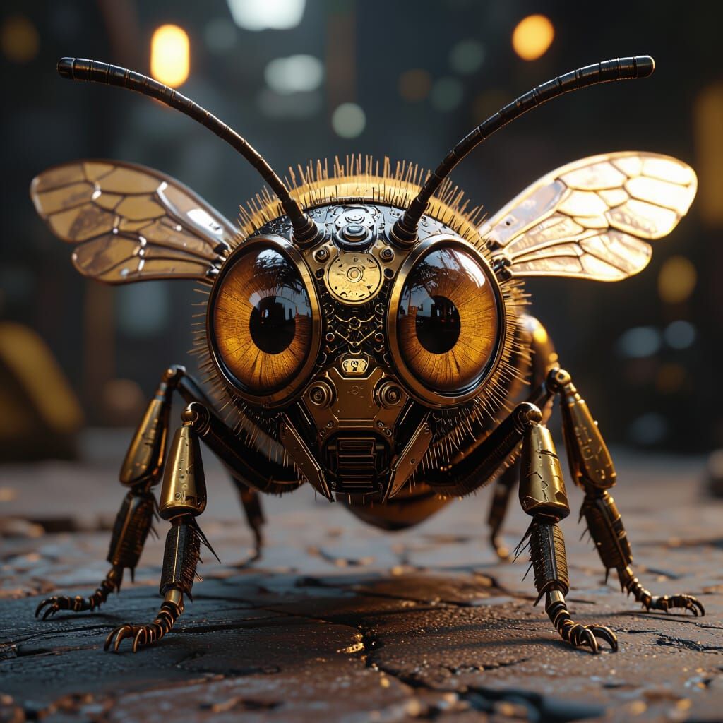 Steampunk Bee with Angry Eyes in Sci-Fi Setting