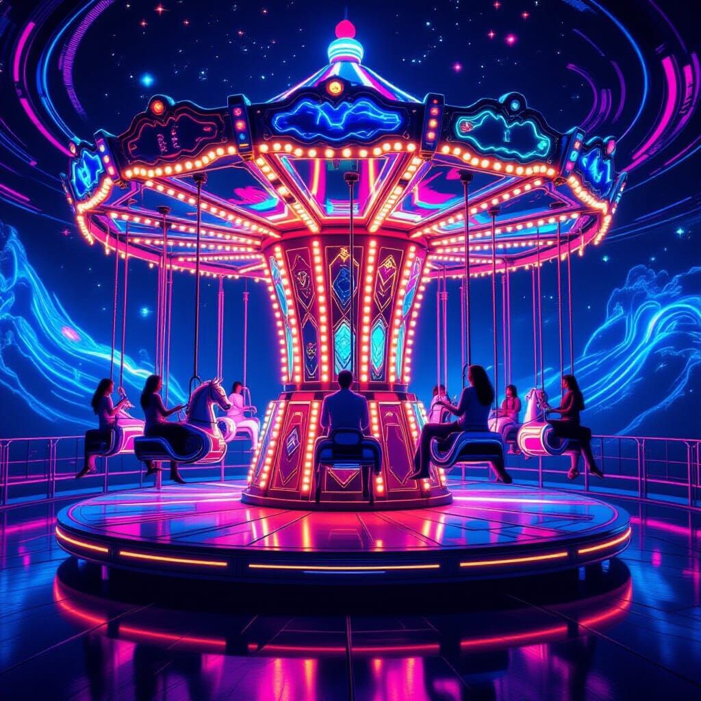 Futuristic Levitating Carousel in Cyberpunk Style