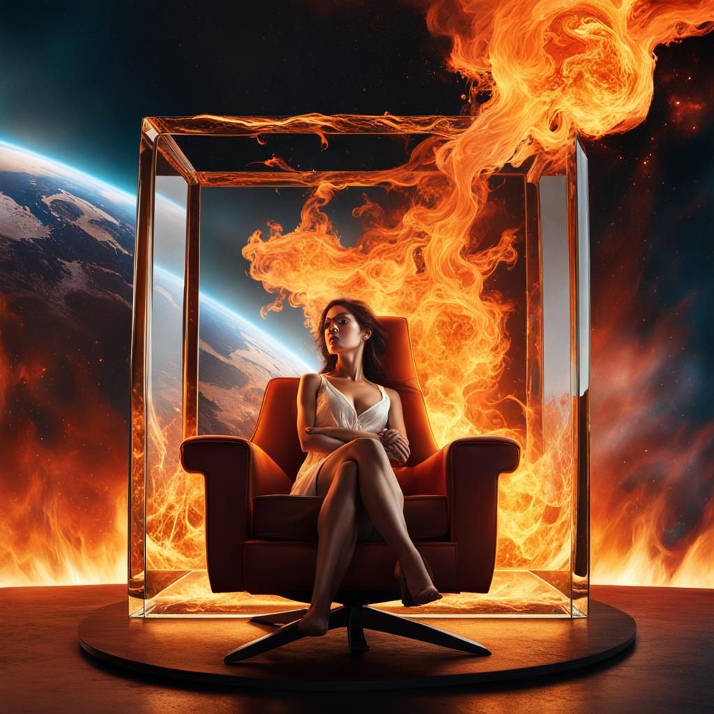 Woman Watching Earth Burn: Digital Surrealist Art