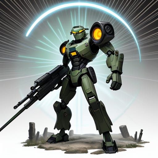 Stylized Gunman Humanoid with Cartoon Laser Aesthetic