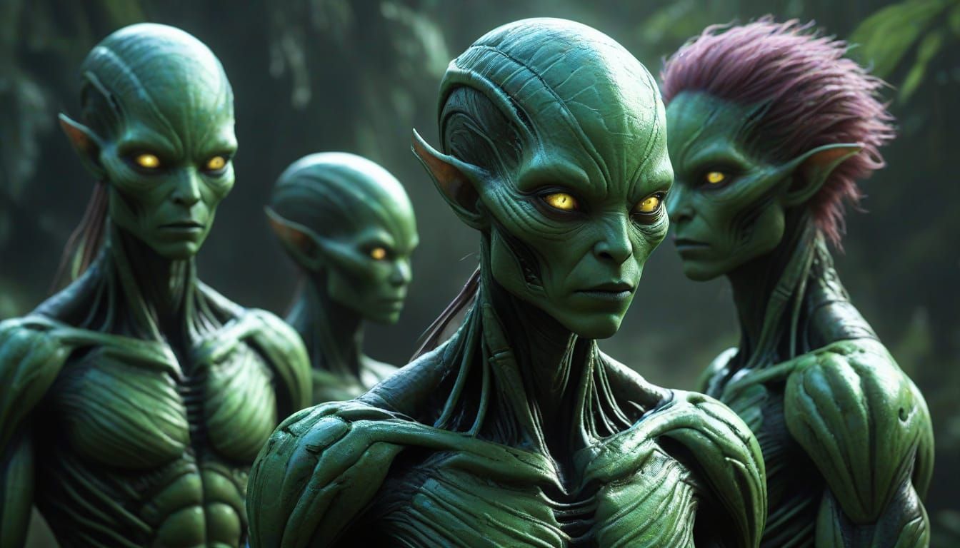 Concept Art of Attractive Green-Skinned Humanoid Aliens