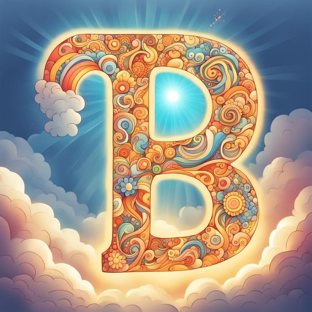 Doodle Art of Letter R with Sunshine Beams