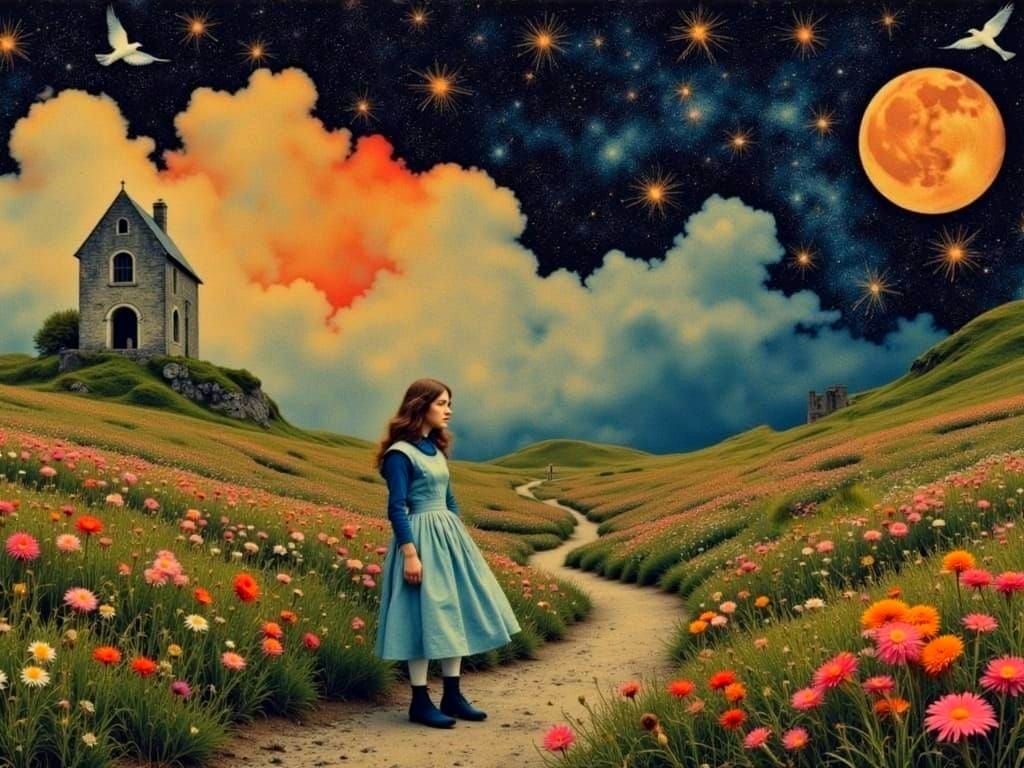 Alice Enters Wonderland Baroque Style Whimsical Illustration