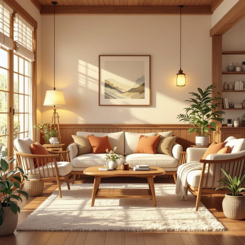 Cozy Wooden Drawing Room with Warm Lighting