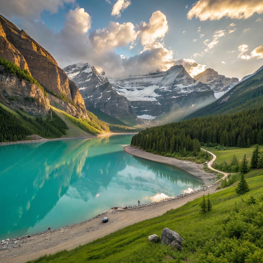 Serene Mountain Lake at Golden Hour
