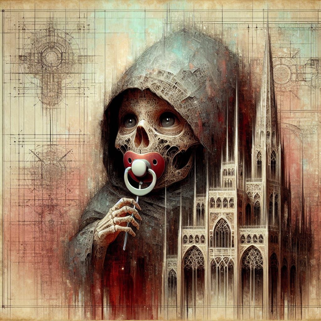 Charming Infant Grim Reaper in Dystopian Setting