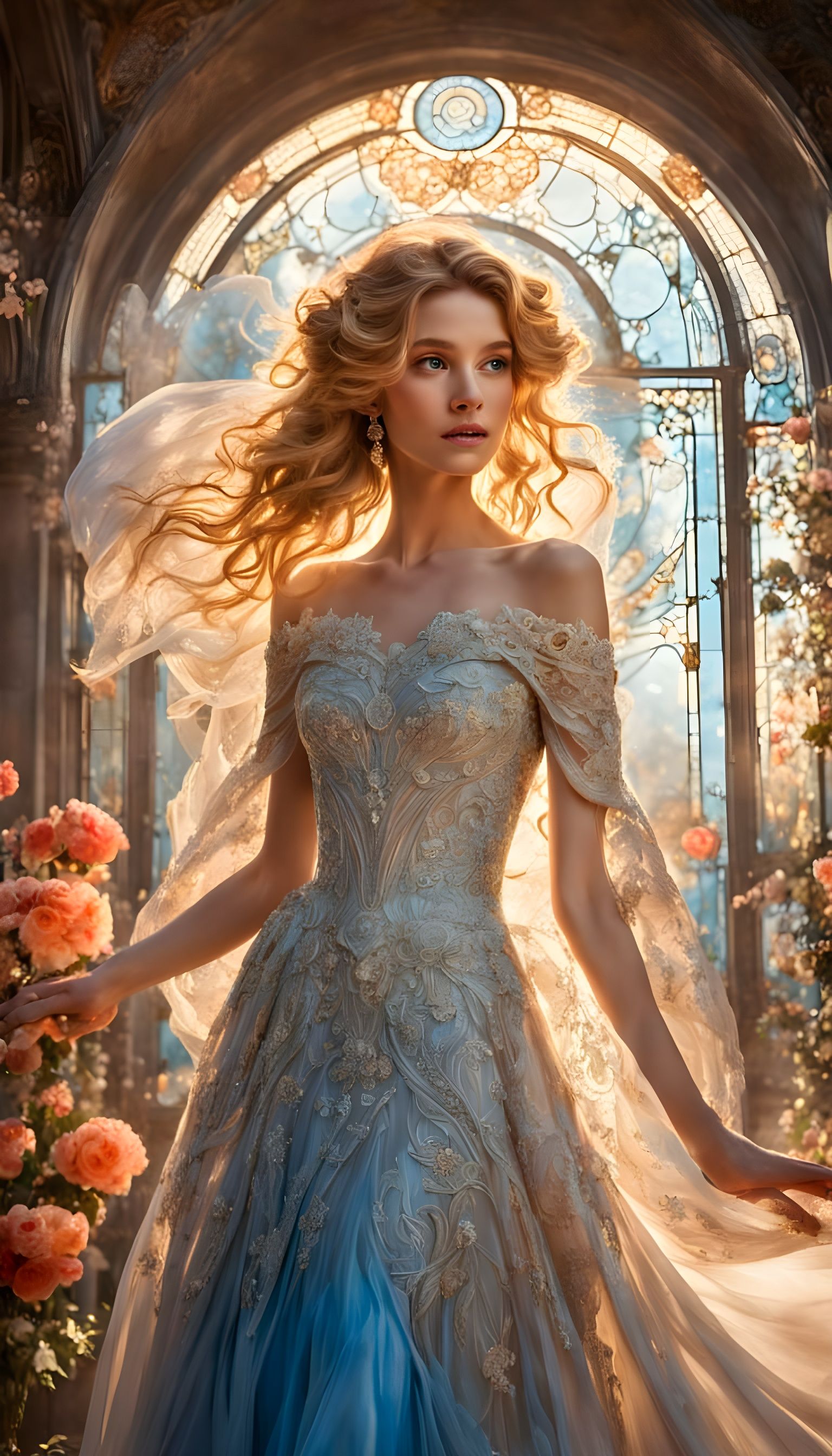 Glorious Bride Under Rose Arch in Elegant Art Nouveau Style