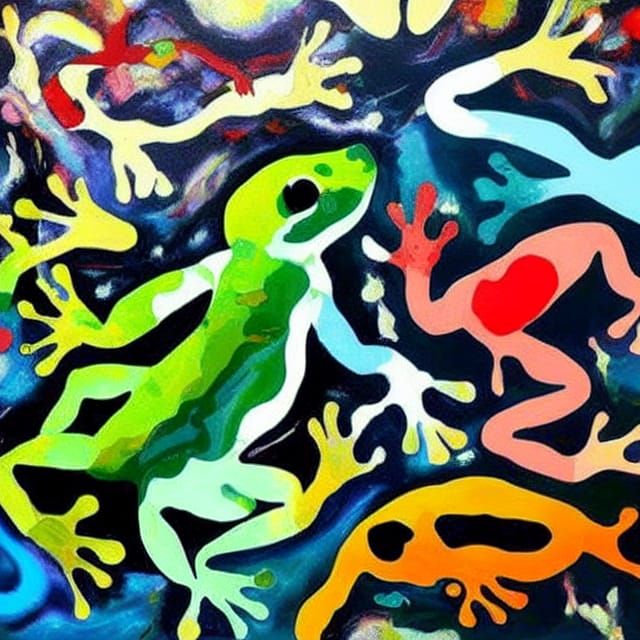 Amphibians Swimming in Abstract Expressionist Style