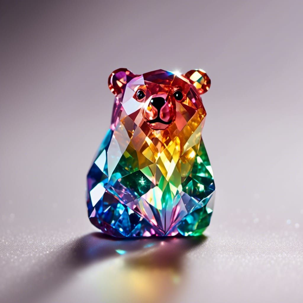 Glowing Rainbow Glass Bear with Diamond Shine