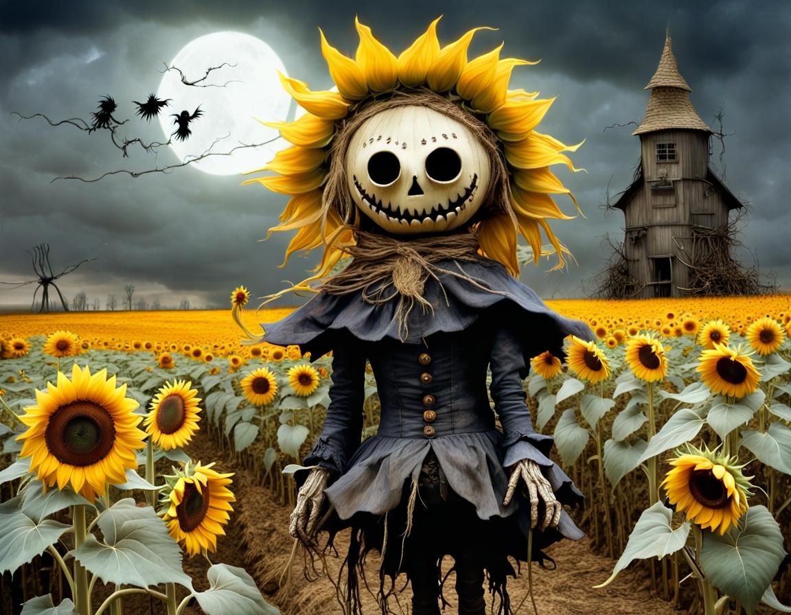 Surreal Sunflower Harvest in Dark Fantasy Style
