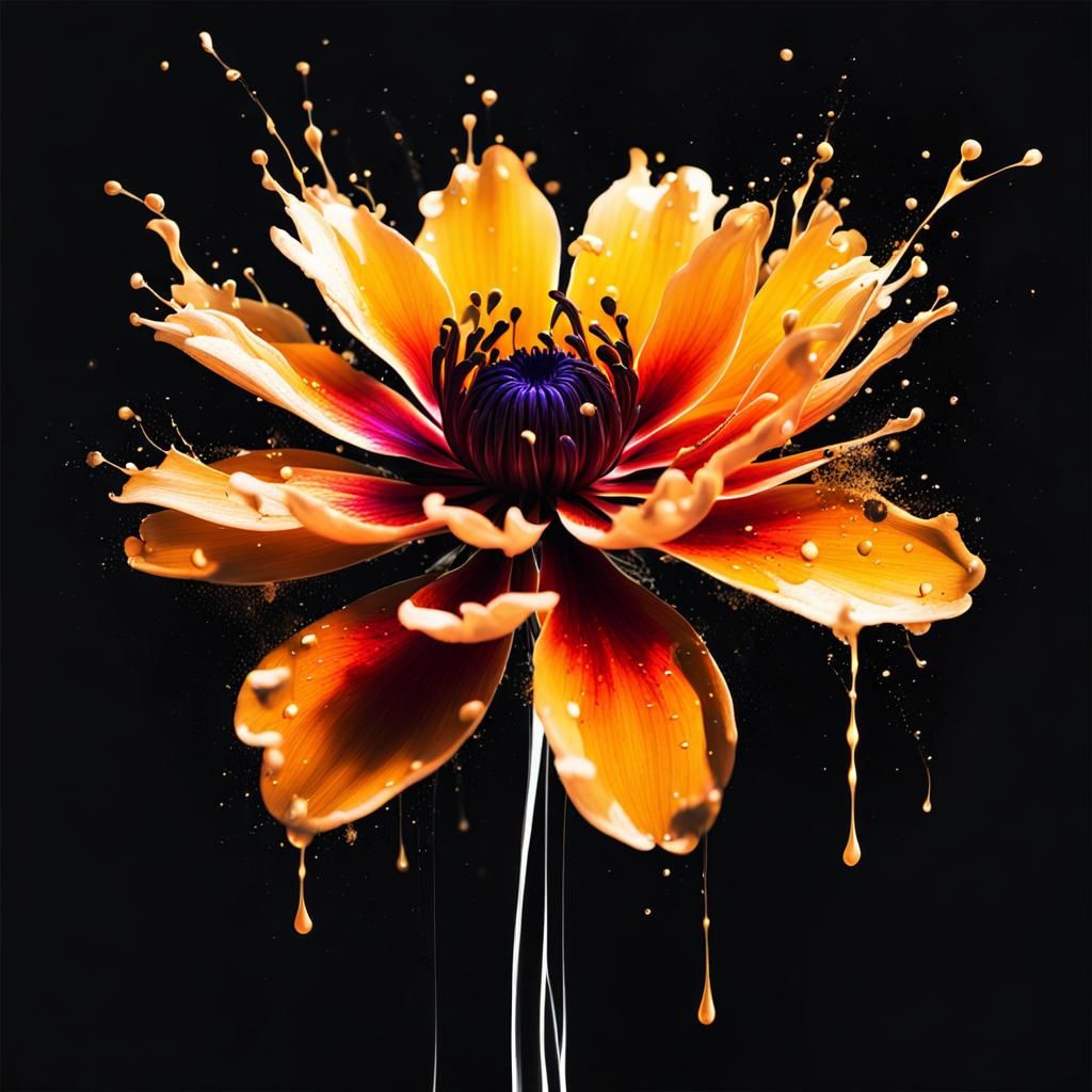 Glowing Ink Flower Silhouette Splash Art