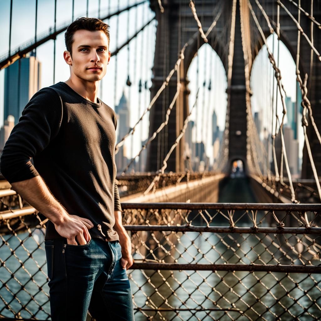 Young Man on Brooklyn Bridge, Professional Photography